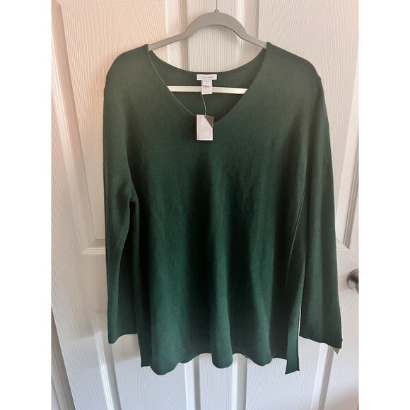 J. Jill Tops - J Jill 100% Cashmere Green V-Neck Tunic Sweater 1X Workwear Autumn Winter NWT